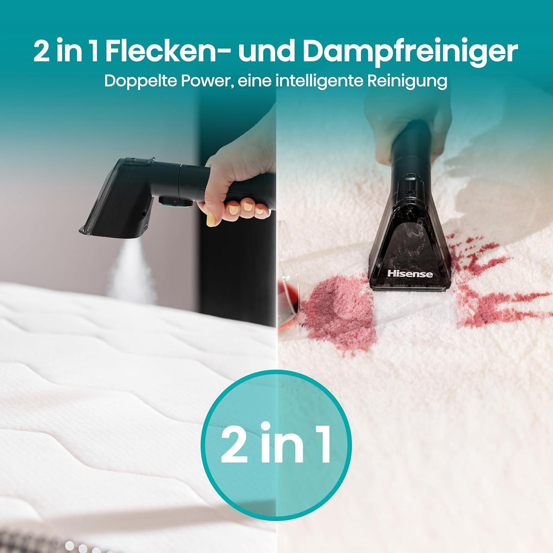 Hisense HSSC007A Dampfreiniger/ 1,8 L Wassertank/ 1500 W/ 2 in 1 Flecken- und Dampfreiniger/ 4 Reini