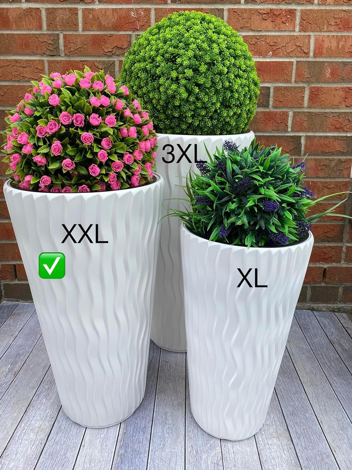 MELTOM Blumentopf mit vertikaler Wellenoptik herausnehmbarem Einsatz Hoch 3D Effekt in Weiss XXL: (D