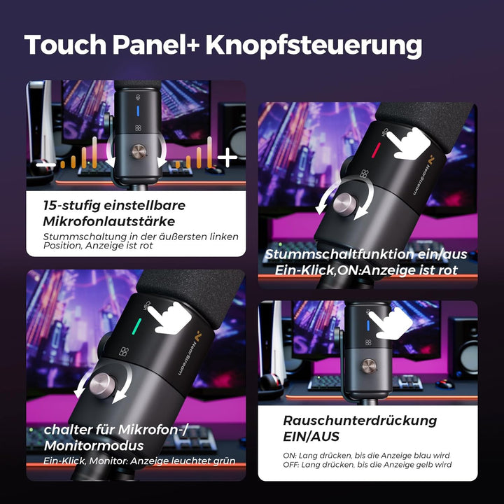 NearStream AM20X USB/XLR Podcast Mikrofon Set mit Boom Arm, EIN-TIPP Stummschaltung & Rauschunterdrü