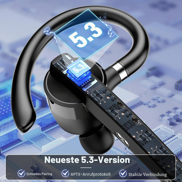 Bluetooth Headset V5.3, Wireless Freisprech Telefon mit CVC 8.0/ENC Dual Mic, APTX, Mute Zwei-Geräte