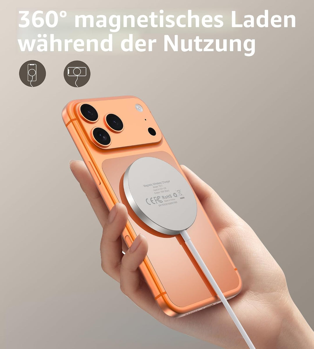 RoRoSkin 2 Pack Mag Safe Ladegerät, 15 W Induktive Ladestation Magnetisch Kabelloses Ladegerät, für