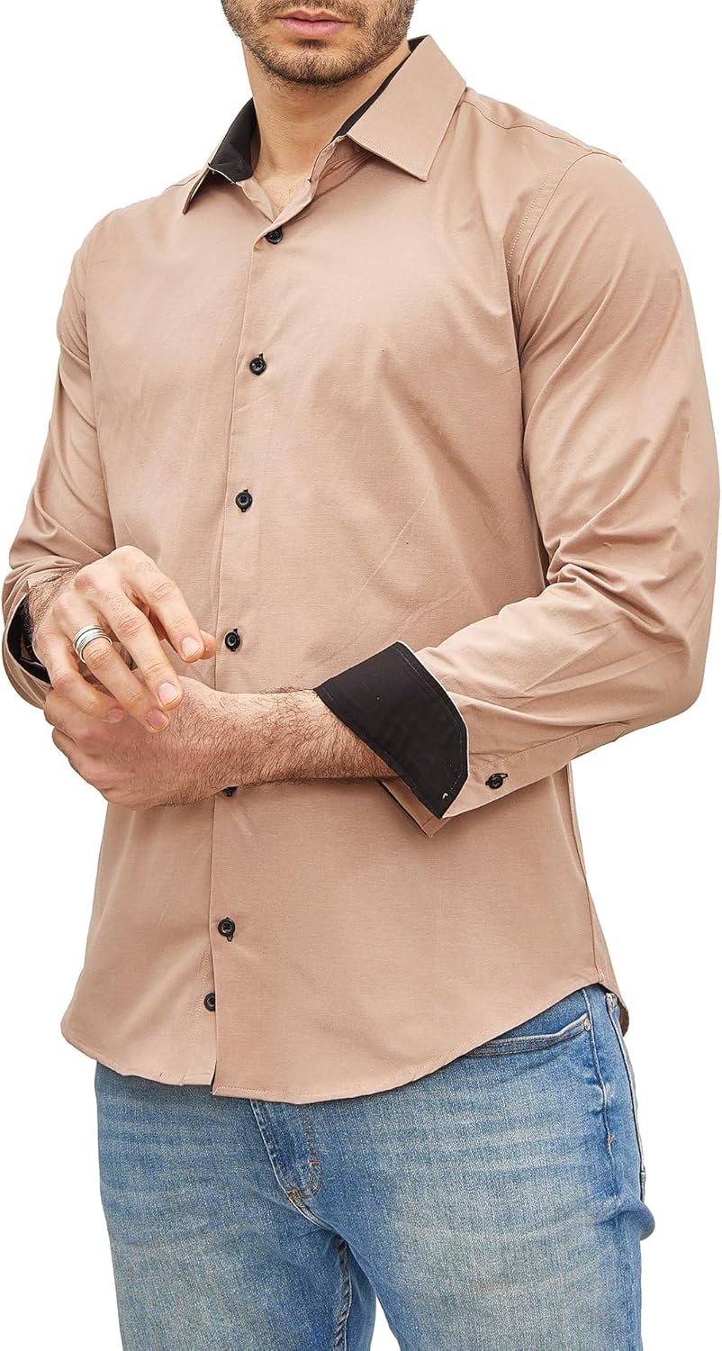 Subliminal Mode - Leicht zu bügeln, Herrenhemd, zweifarbig, einfarbig, Langarm, Slim Fit, Business,