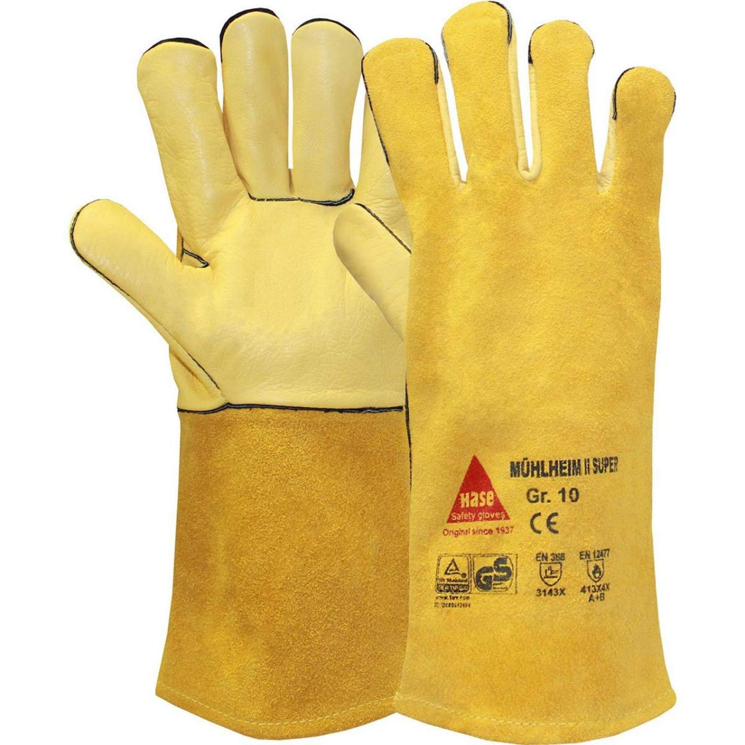 6 Paar Hase Safety Gloves Mühlheim-I-Super Schweisserhandschuhe lang, Leder-Arbeitshandschuhe mit St