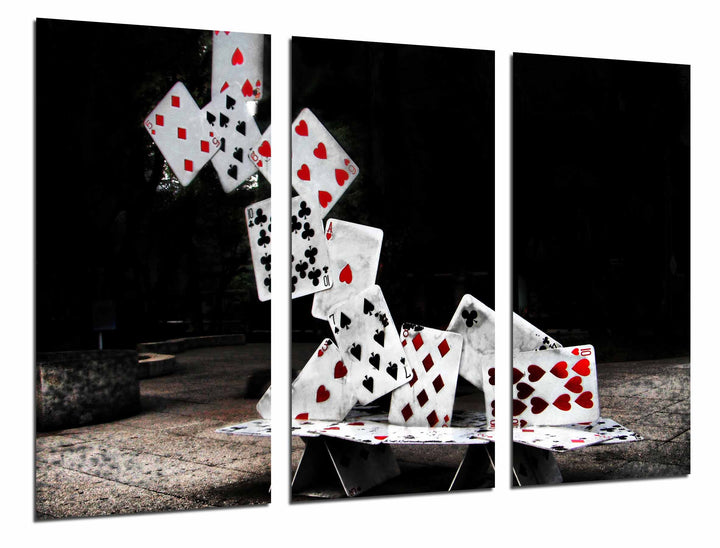 Wandbild - Brettspiel, Poker Card Tower, Kasino,, 97 x 62 cm, Holzdruck - XXL Format - Kunstdruck, r