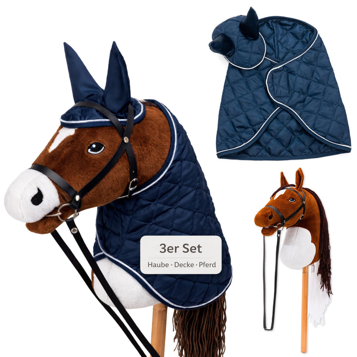 Hobby Horse Set – Grosses Steckenpferd für Kinder mit Decke & Fliegenhaube | Komplettes Hobby Horsin