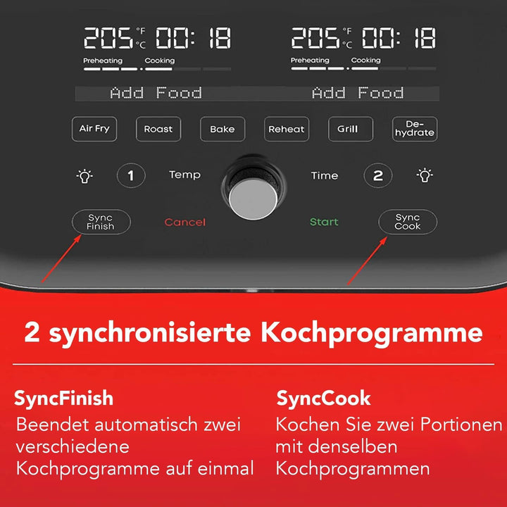 Instant Vortex Plus Doppelkorb mit ClearCook - 7.6L Digitale Heissluftfritteuse, Edelstahl, 8-in-1 S