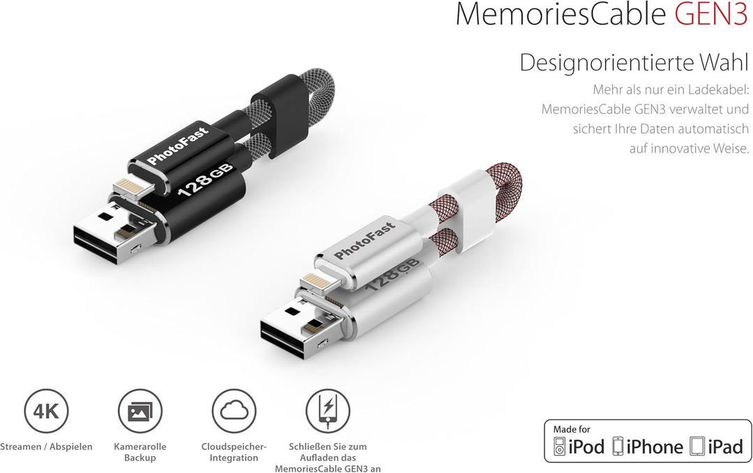PhotoFast MCG3U3BK64GB Memories Kabel 3G Ladekabel, 18 cm grau