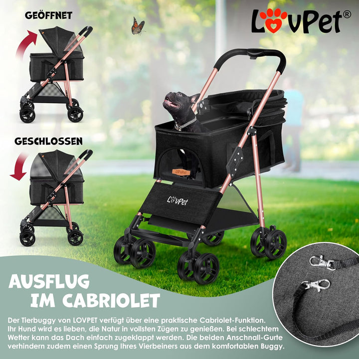 LOVPET® Hundewagen 2in1 Hundebuggy Hundebox Transporttasche Faltbar klappbar bis 20kg Haustiere Bugg