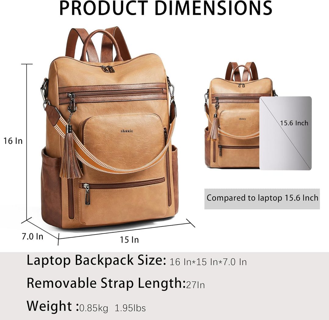 Shrrie rucksack damen elegant geeignet für 15,6Zoll-Notebooks Langlebig wasserdicht Damen aus Leder