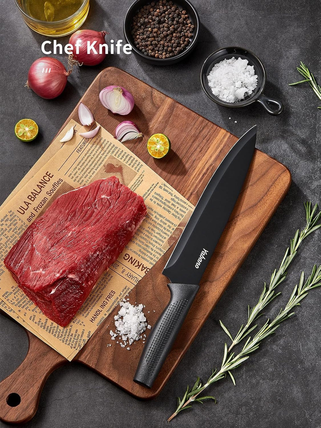 Yabano Messerblock Set, 8-teilig Küchenmesserset mit eingebautem Messerschärfer, Scharfe Edelstahl K