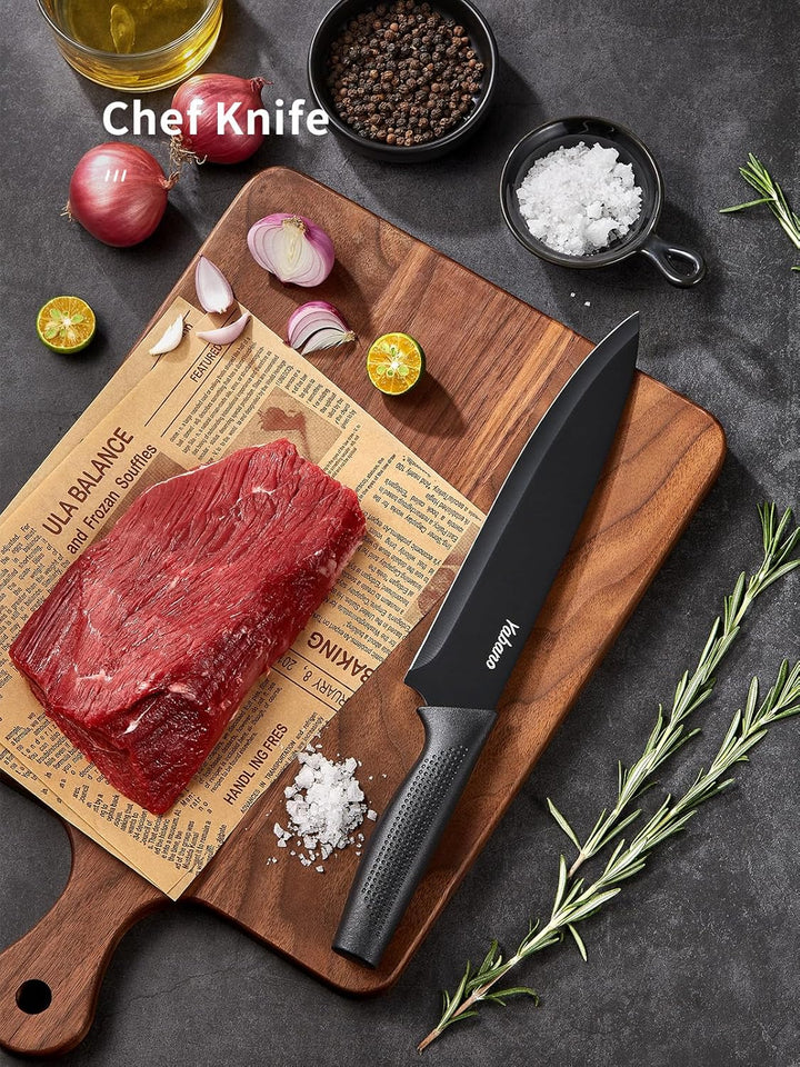 Yabano Messerblock Set, 8-teilig Küchenmesserset mit eingebautem Messerschärfer, Scharfe Edelstahl K