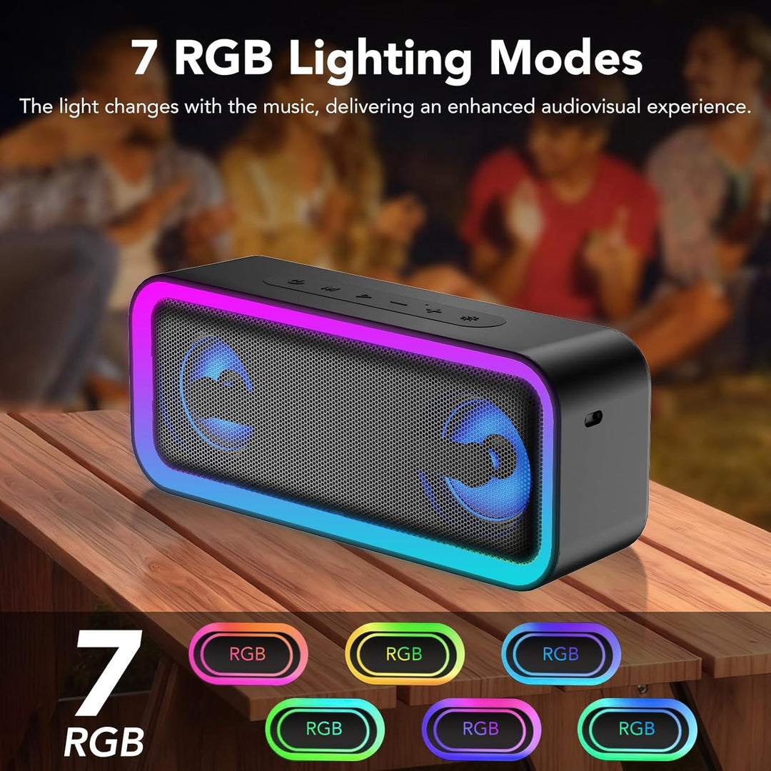 IKT Bluetooth Lautsprecher mit Licht, Musikbox Bluetooth 5.4, 30W Stereo Bass Boost, IPX7 Wasserdich