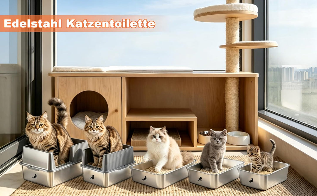 ZEDELMAIER Edelstahl Katzenklo mittelgross für Katzen | Ausgewogene Grösse | Alltagstaugliches Desig