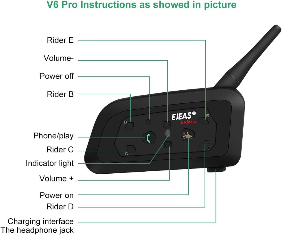 Keenso Motorradhelm Gegensprechanlage Set, 2 Set V6 Pro 1200M Motorrad Helm Bluetooth Intercom Heads
