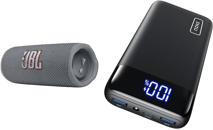 JBL Flip 6 Bluetooth Box in Grau – Wasserdichter, tragbarer Lautsprecher & INIU Power Bank, 20000mAh