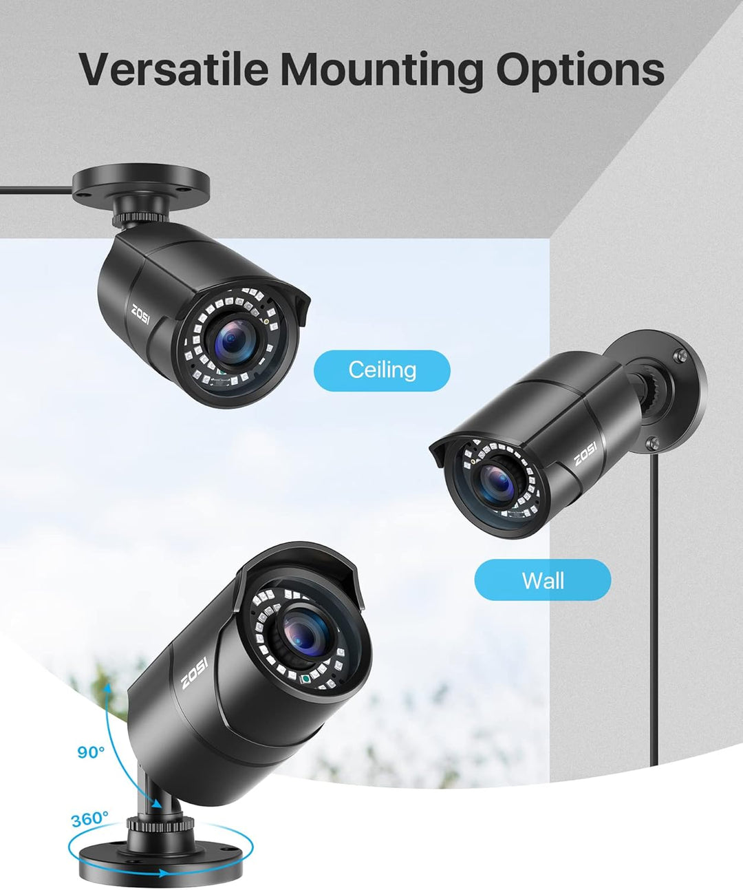 ZOSI 1080P HD 4-in-1 TVI/AHD/CVI/CVBS Outdoor Video Überwachungskamera mit OSD Taste, 3.6mm Linse, 3