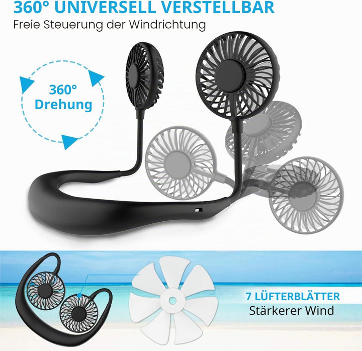 Nackenventilator, tragbarer Mini-USB-Ventilator, tragbarer Hals-Ventilator, wiederaufladbar, Luftküh