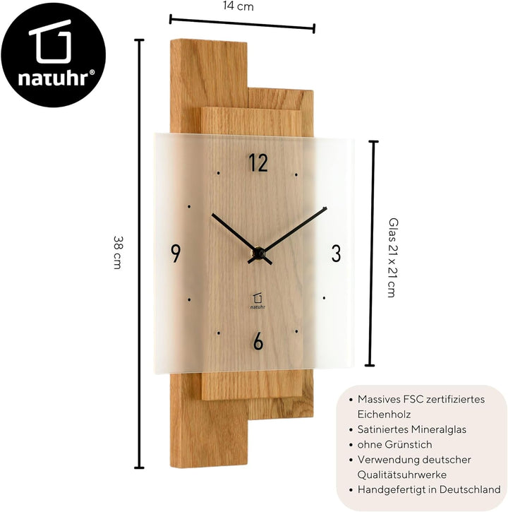 Natuhr Wanduhr Holz Eichwald Modern geräuscharm Eiche Mineralglas U.T.S. Uhrwerk (Eiche geölt, Quarz