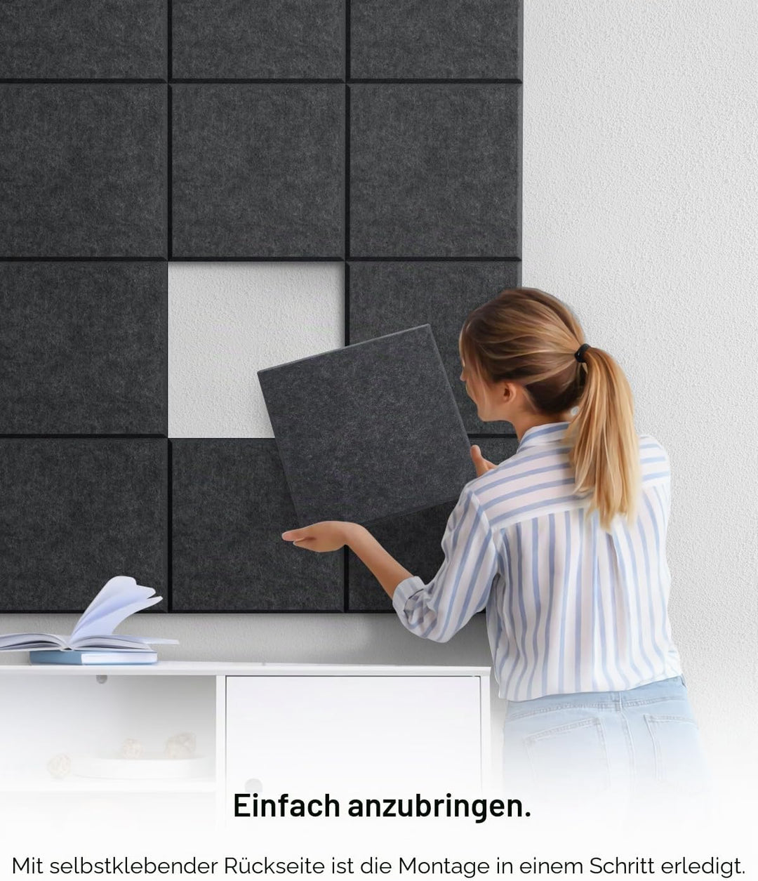 Quadratische 12 Stück Akustikplatten Selbstklebend, Schallabsorber Schallschutz Wand Hoher Dichte Sc