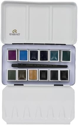 Rembrandt Water Colour Box GRANULATING extra feine Aquarellfarbe, Metallkasten mit 12 Näpfchen granu