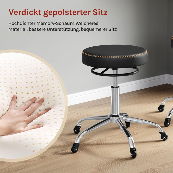 WOLTU Rollhocker höhenverstellbar, Bürohocker 360° drehbar, Schwarz | Drehhocker mit Rollen, runder