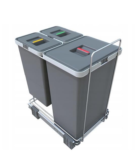 Abfalltrenner Set ECOFIL - Mülltrennsystem für 40 cm Küchenunterschrank, 3 facher Mülleimer (2x 8 L,