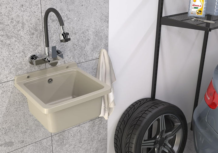 Granitan Ausgussbecken für Garage Keller Werkstatt und Waschküche - Universal Waschtrog mit Siphon -
