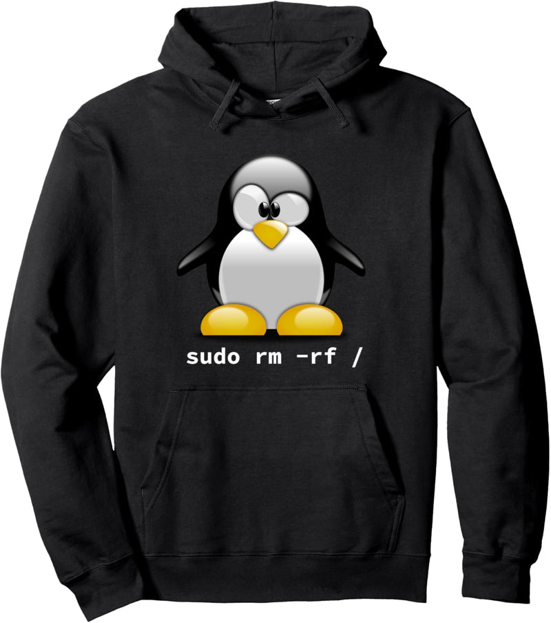 Tux Linux Penguin - Sudo rm -rf / - Funny Computer Geek Pullover Hoodie