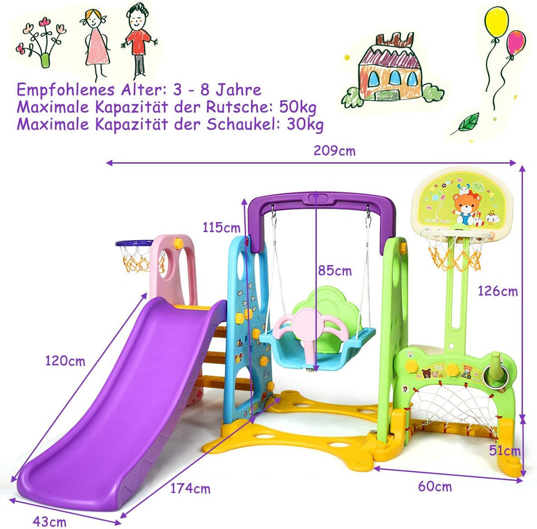 COSTWAY 6 in 1 Kinder Rutsche mit Schaukel, Kinderrutsche Indoor mit Basketballkorb &amp; Fussballtor &amp;