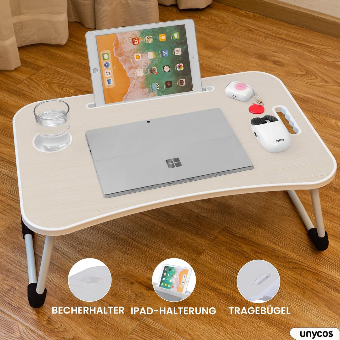 unycos - Betttablett Klappbar, Frühstückstablett mit Griff und Getränkehalter, Serviertisch, Ideal f
