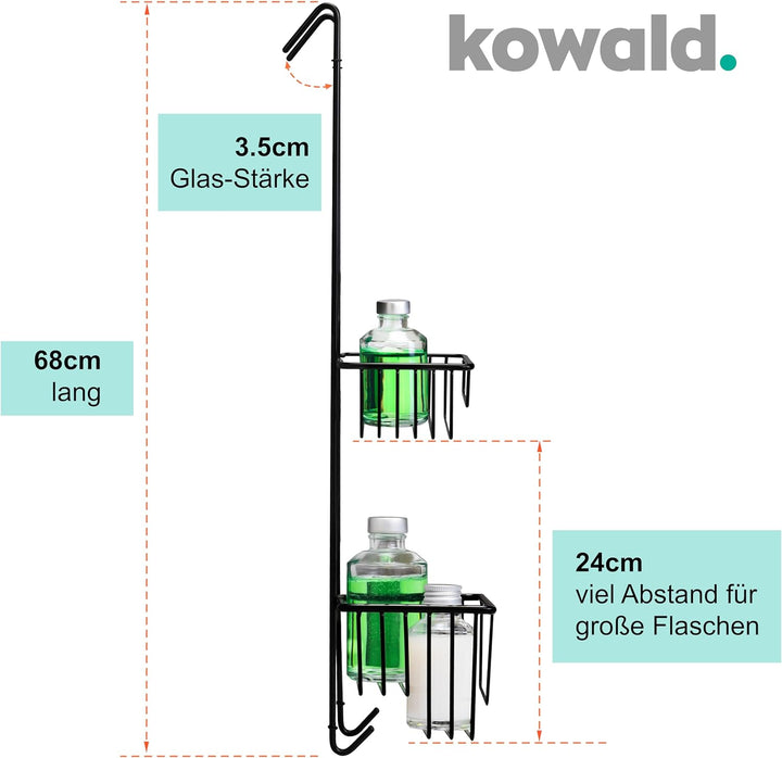 kowald ® Design Duschkorb schwarz | schwarze Duschablage zum Hängen | 68x15x12cm | rostfrei L (15cm