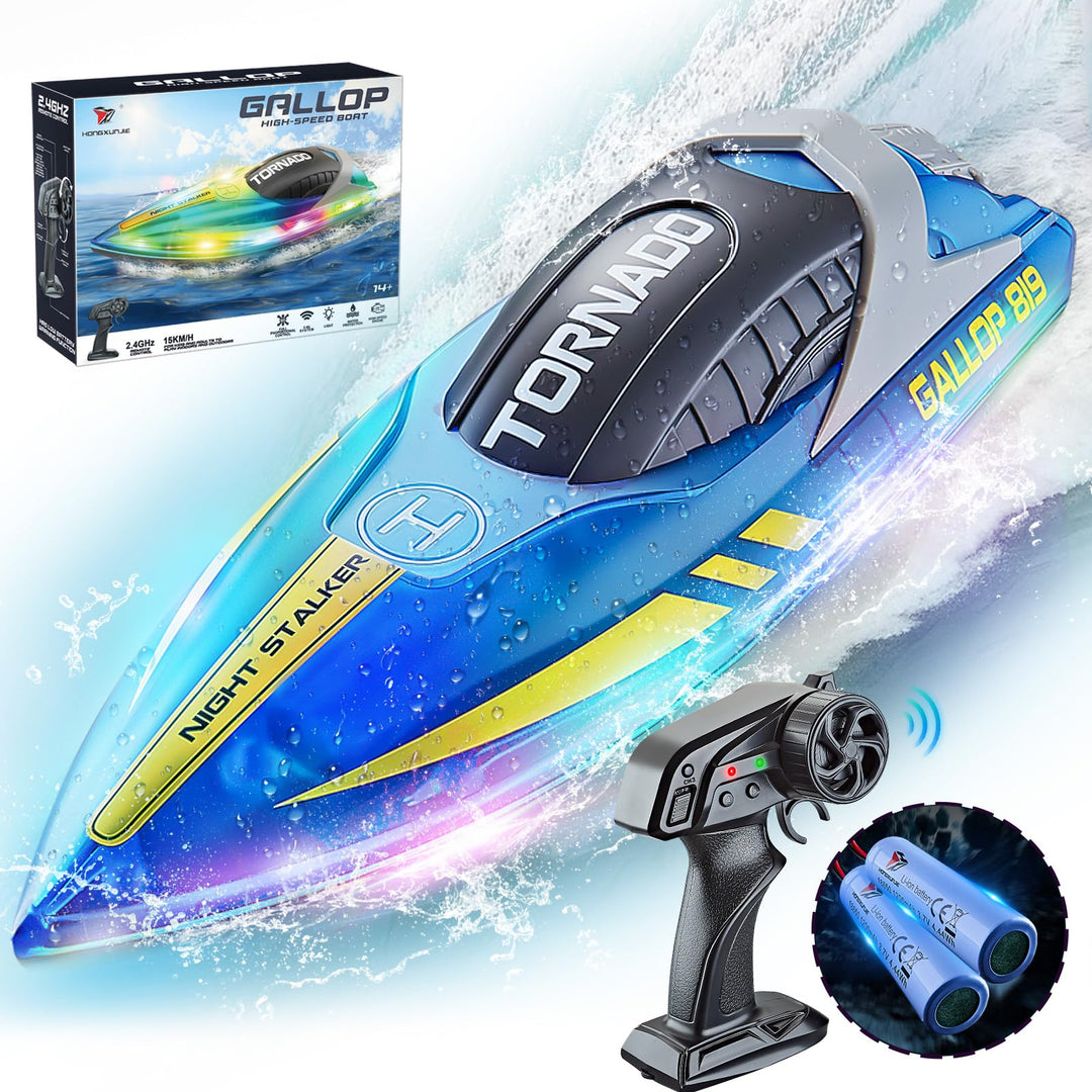 JONRRYIN Ferngesteuertes Boot, RC Boot mit LED-Licht für Pools und Seen, 2,4 GHz Ferngesteuerte Boot