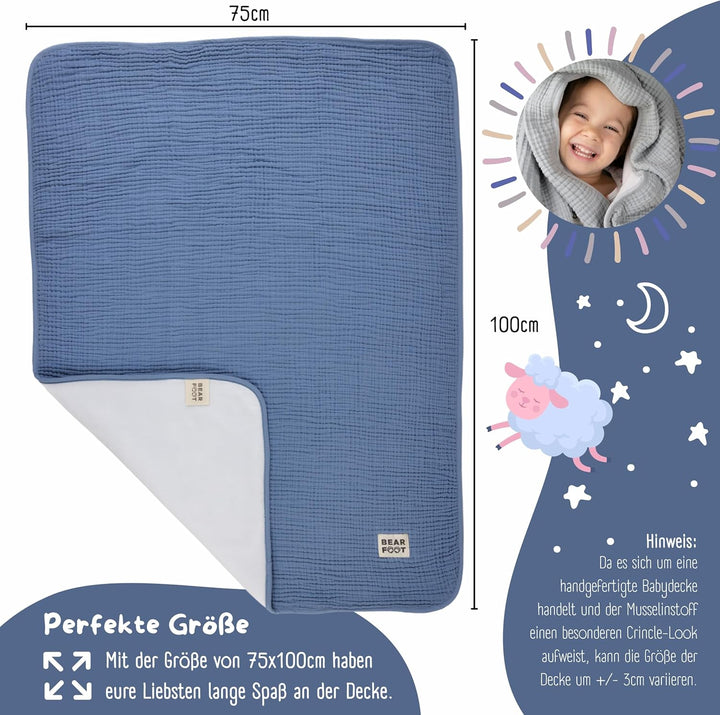 BEARFOOT Babydecke - Musselin Fleecedecke (Baumwolle, Fleece) flauschig weiche Kuscheldecke, Baby/Ne