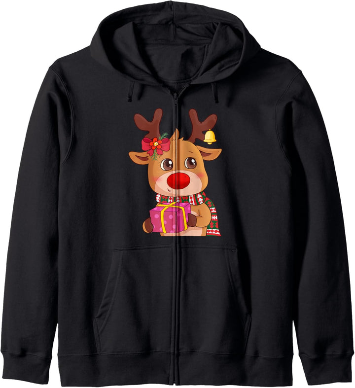 Niedlicher Weihnachtshirsch mit Geschenkbox - Neujahr 2022 Party Kapuzenjacke