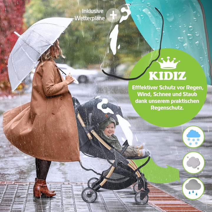 KIDIZ® Kinderwagen Premium Kinderbuggy klappbar Liegebuggy Sportwagen Faltbar 360°Räder 5-Punkt Gurt