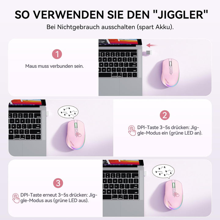 TECKNET Kabellose Maus mit Jiggler, 4800 DPI Wiederaufladbar Ergonomische Maus, 6 DPI-Einstellungen