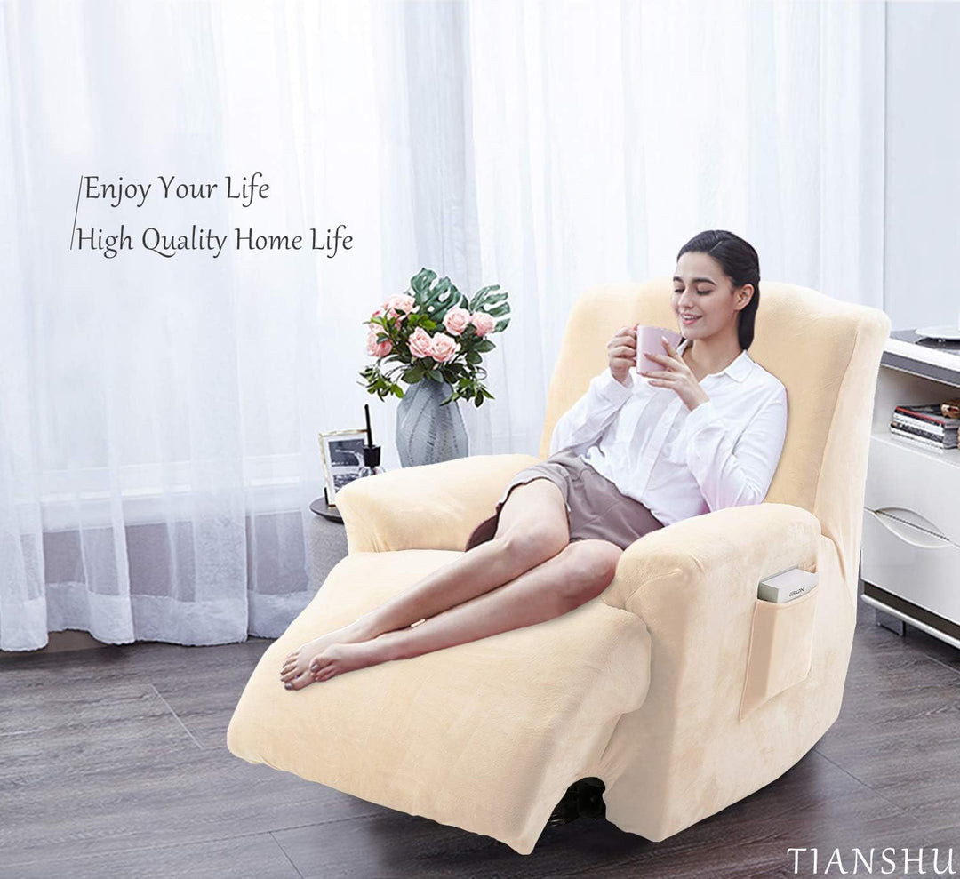 TIANSHU Samt Ruhesessel bezüge, Stretch Sesselschoner Elastisch Plush Couchbezug stilvolle Luxus-Möb