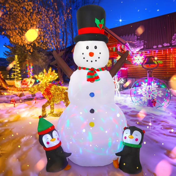 2,44m/8FT Aufblasbarer Schneemann mit 2 Pinguinen – LED Weihnachtsdeko Outdoor, Frosty Figur Beleuch