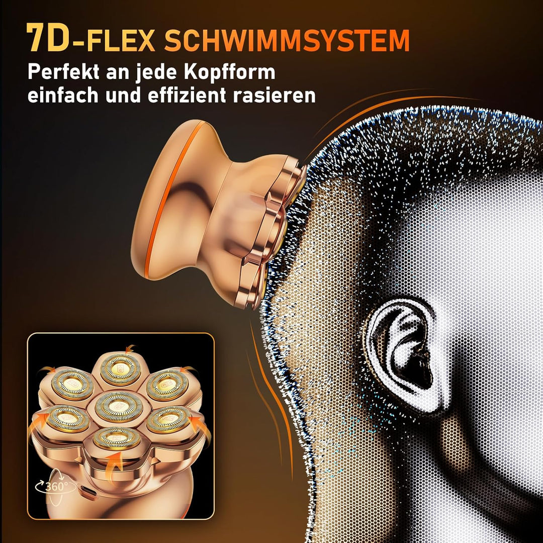 7D PRO Glatzen Rasierer Herren,MAXGROOM IPX6 Wasserdicht Kopfrasierer Glatze mit Magnetische Schwebe