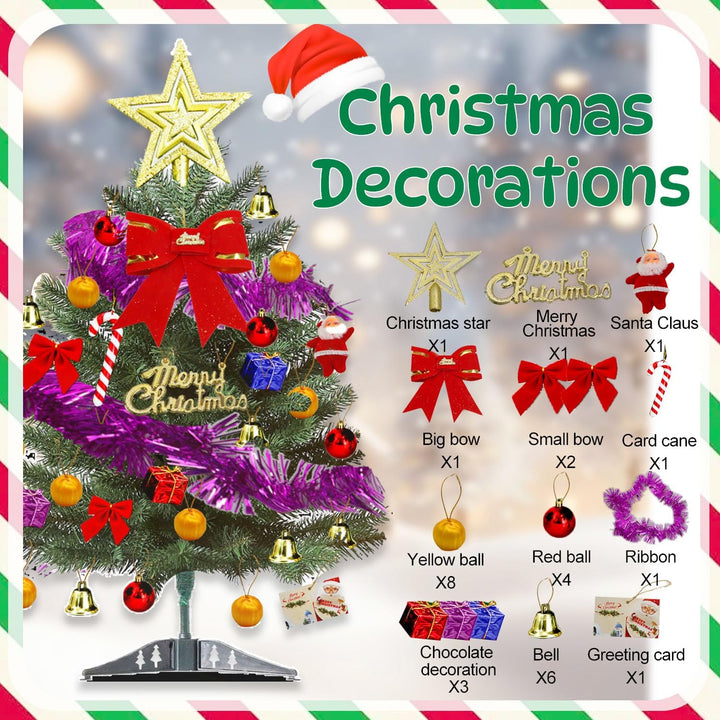 Mini Weihnachtsbaum 60cm, Künstlicher Weihnachtsbaum klein, Mini Weihnachtsbaum mit Weihnachtskugel