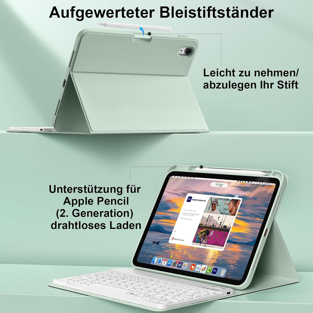 Tastatur Hülle für iPad Air 11"/10,9" QWERTZ Layout, Hellgrün | für iPad Air 11 Zoll M4/M3/M2 2026/2