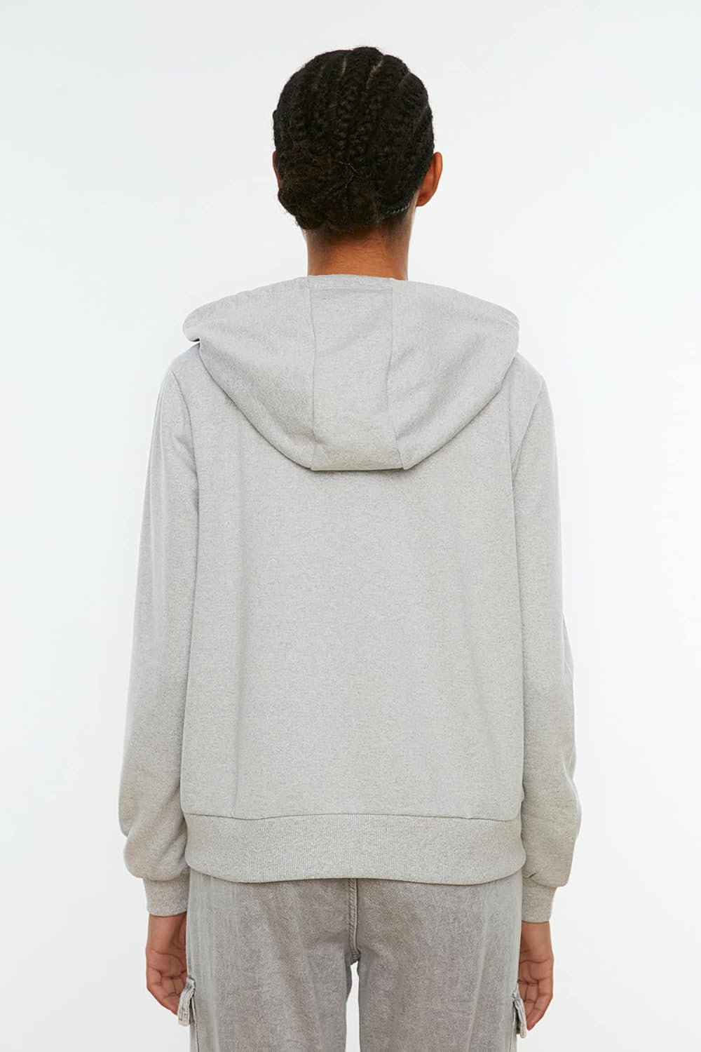TRENDYOL Damen Kapuzen-Basic Gestricktes Schlankes Hooded Sweatshirt M Grau, M Grau