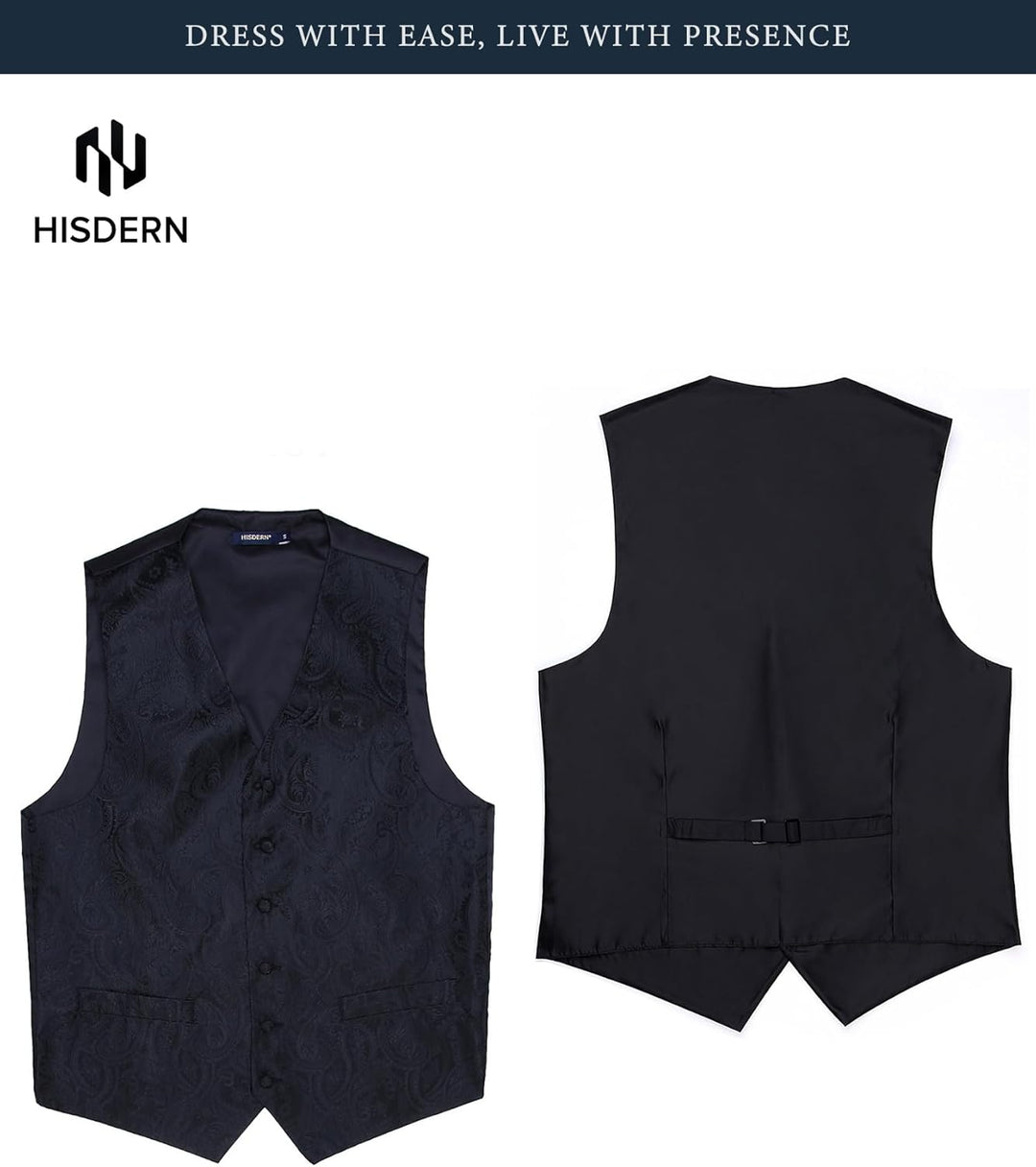 HISDERN Herren FLoral Hochzeit Weste Krawatte Einstecktuch Taschentuch Jacquard Weste Anzug Set XS S