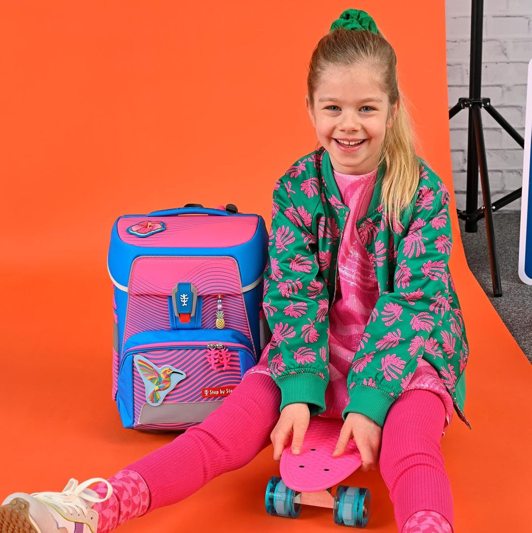 Step by Step Schulranzen-Set SPACE NEON Kolibri Kaja, 5-teilig, rosa-blau, ergonomischer Tornister m