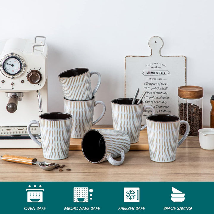 vancasso PLUVO Kaffeetassen set 6er, Tassen Set Steingut, 480ml Kaffeebecher mit Henkel, Espressotas
