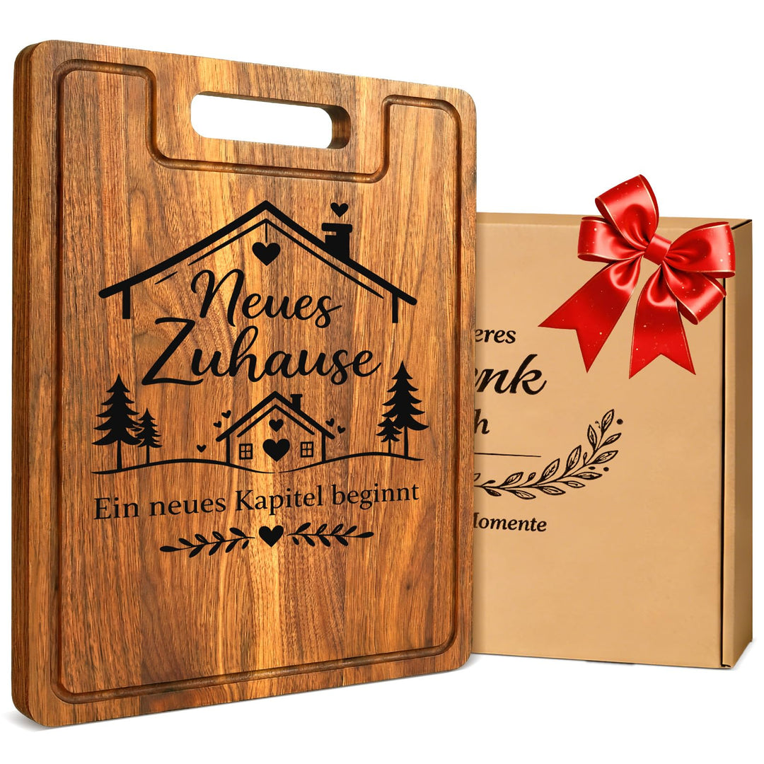 Einzugsgeschenke Wohnung - 38x28x2cm Akazienholz Schneidebrett mit Saftrille - Edles Einweihungsgesc