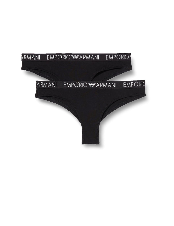 Emporio Armani Damen Bi-Pack Brazilian Brief Iconic Cotton Unterwäsche XS Black/Black, XS Black/Blac