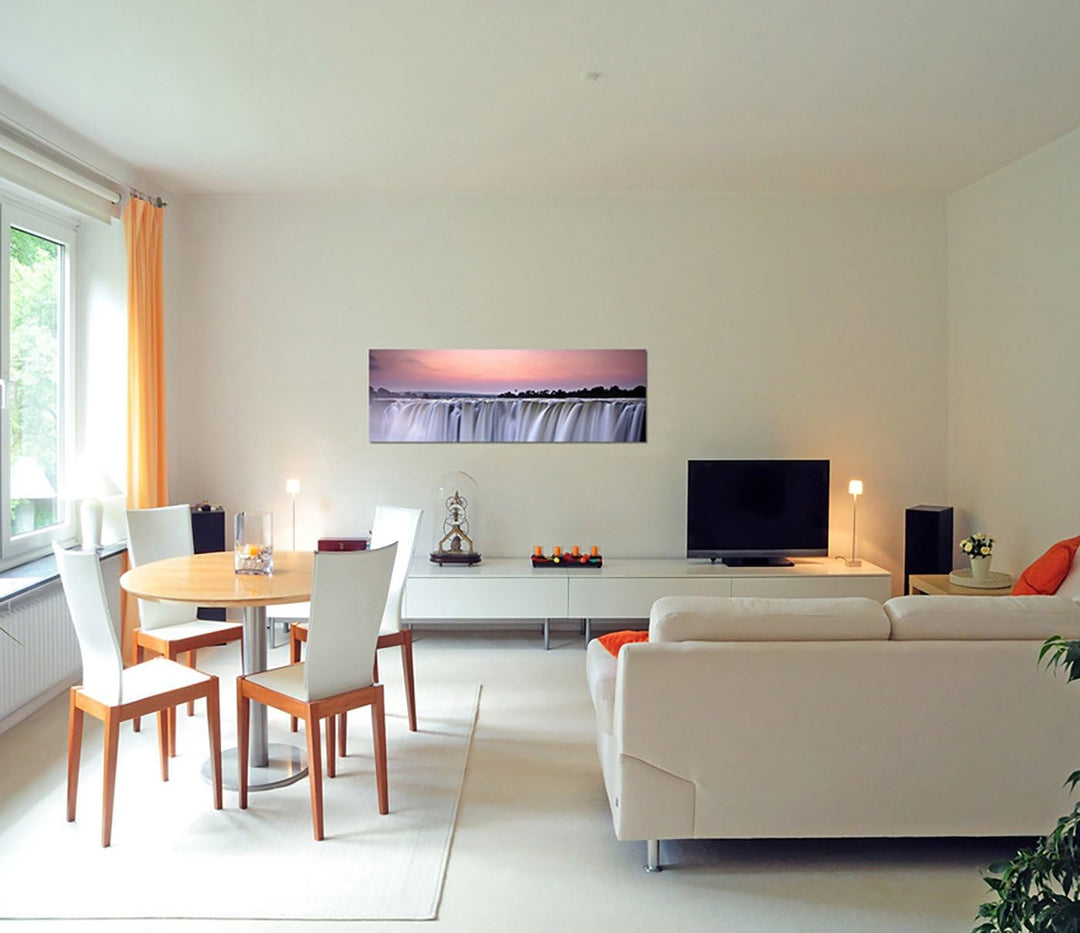 Augenblicke Wandbilder Leinwandbild als Panorama in 150x50cm Wasserfall Morgenlicht Sonnenaufgang