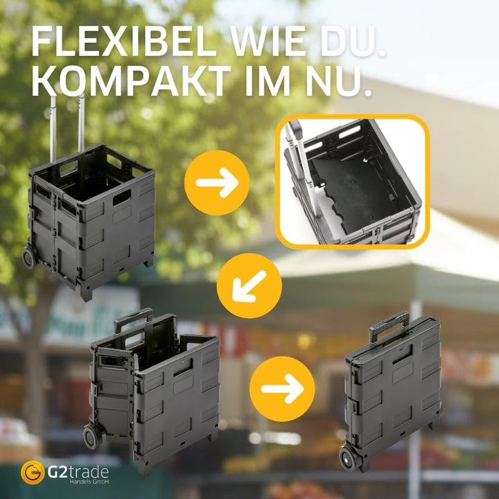 G2 Klappboxtrolley SPACY – Klappbarer Einkaufstrolley mit Rollen, faltbar & leicht – Tragkraft 25 kg