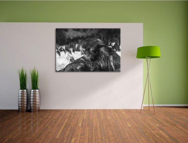 schwarzer Panther schwarz/weiss Deluxe Format: 100x70 cm auf Leinwand, XXL riesige Bilder fertig ger
